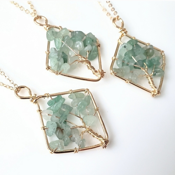 NWOT Natural aventurine tree of life pendant necklace - Picture 2 of 4